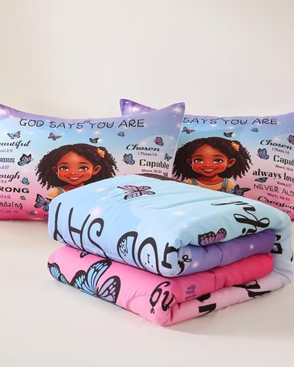 Black Girl Comforter Set, Full for Kids Teens, 3Pieces - 1 Comforter, 2 Pillow Shams, Premium Microfiber, Medium Weight, Motivational Decor, Machine Washable - LeafyLoom