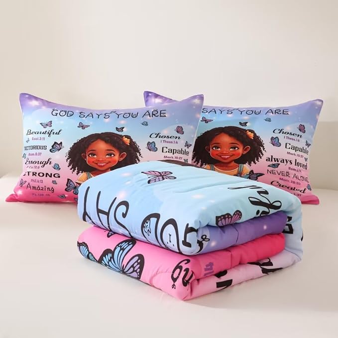 Black Girl Comforter Set, Full for Kids Teens, 3Pieces - 1 Comforter, 2 Pillow Shams, Premium Microfiber, Medium Weight, Motivational Decor, Machine Washable - LeafyLoom