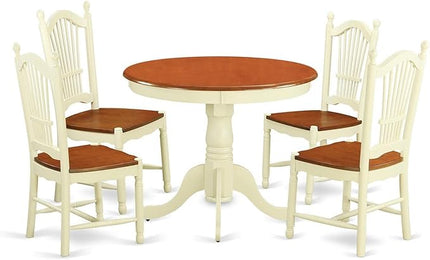 East West Furniture ANDO5-WHI-W Antique 5 Piece Room Furniture Set Includes a Round Kitchen Table with Pedestal and 4 Dining Chairs, 36x36 Inch - LeafyLoom