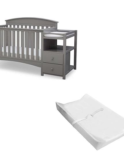 Delta Children Abby Convertible Crib 'N' Changer + Changing Pad and Cover [Bundle], Grey - LeafyLoom