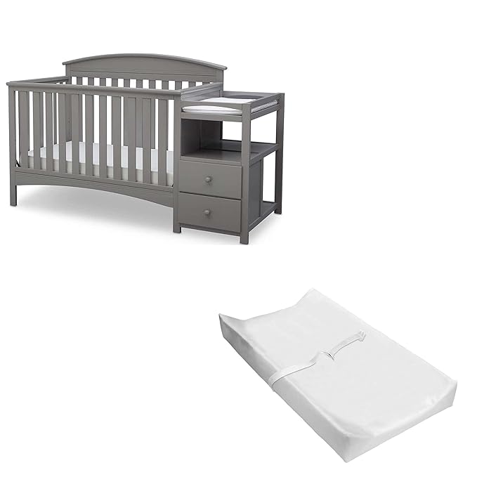 Delta Children Abby Convertible Crib 'N' Changer + Changing Pad and Cover [Bundle], Grey - LeafyLoom