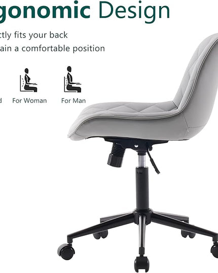 YOUNUOKE Comfortable Desk Chair, Home Office Chairs with Wheels, Armless Samll Comfy Vanity Chairs, PU Leather Computer Task Work Desk Chairs, Gery - LeafyLoom