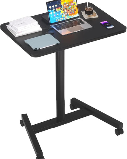Rolling Desk with Adjustable Height, Sit-to-Stand Desk with Lockable Wheels, 28-Inch Rolling Standing Mobile Desk Cart for Home Office Classroom (Black) - LeafyLoom