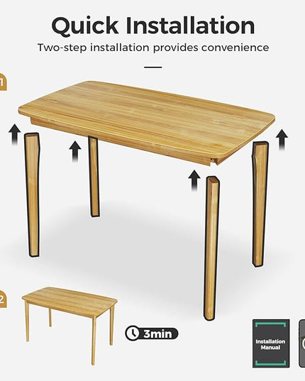 KKL Dining Table, 47“ Malaysian Oak Kitchen Table, Farmhouse Wood Dining Table for 2, Easy Assembly, Natural - LeafyLoom
