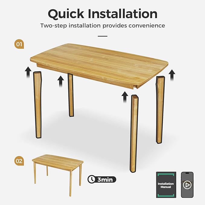 KKL Dining Table, 47“ Malaysian Oak Kitchen Table, Farmhouse Wood Dining Table for 2, Easy Assembly, Natural - LeafyLoom