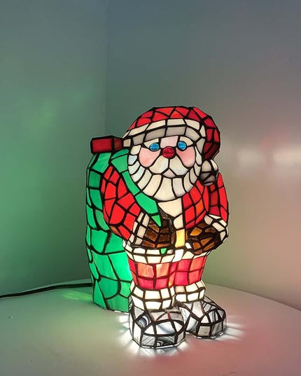 Bieye L10830 Christmas Santa Claus Table Lamp LED Bulb Included Tiffany Style Stained Glass Night Light for Home Décor (7.75" L x 9.25" D x 13" H) - LeafyLoom