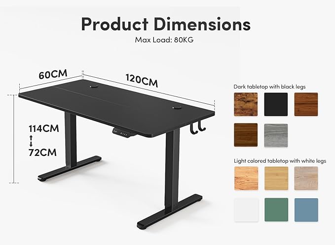 FEZIBO Electric Standing Desk, 48 x 24 Inches Height Adjustable Stand up Desk, Sit Stand Home Office Desk, Computer Desk, Black - LeafyLoom