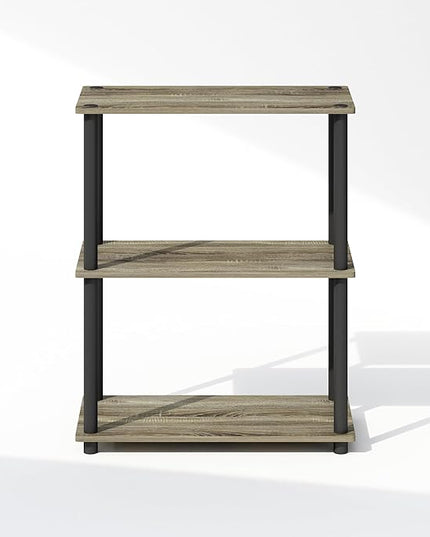 Furinno Turn-N-Tube 3-Tier Multipurpose Compact Display Rack, Shelving Unit, Bookcase, French Oak/Black - LeafyLoom