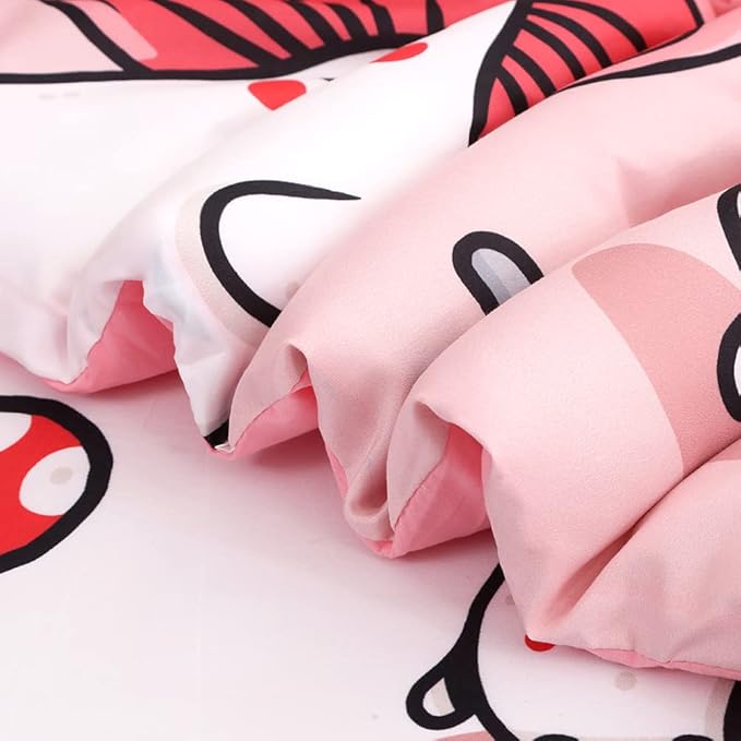 Wajade Kids Cute Mushroom Comforter Set Bed in A Bag Full Size 7 Piece Pink Cartoon Mushroom Head Bedding Set for Girls (1 Comforter, 1 Flat Sheet, 1 Fitted Sheet, 2 Pillowcase and 2 Pillow Sham) - LeafyLoom