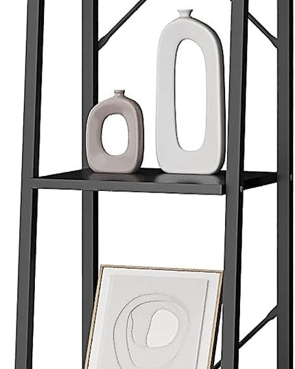 Ladder Shelf, Bookshelf Bookcase, Freestanding Corner Storage Shelve with 2 Hooks for Home Office, Living Room, Kitchen, Bedroom, Industrial, 5-Tier Black BC03204B - LeafyLoom