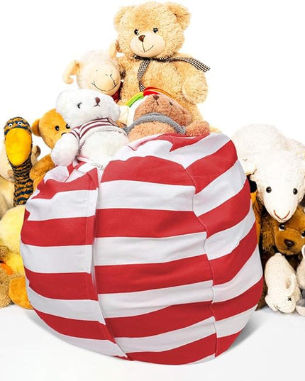 Stuffed Animal Storage Bean Bag Chair Cover for Kids room, 27Inch Stuff and sit storage bean bag for organizing boys and girls Plush Toy, christmas gifts—Red - LeafyLoom