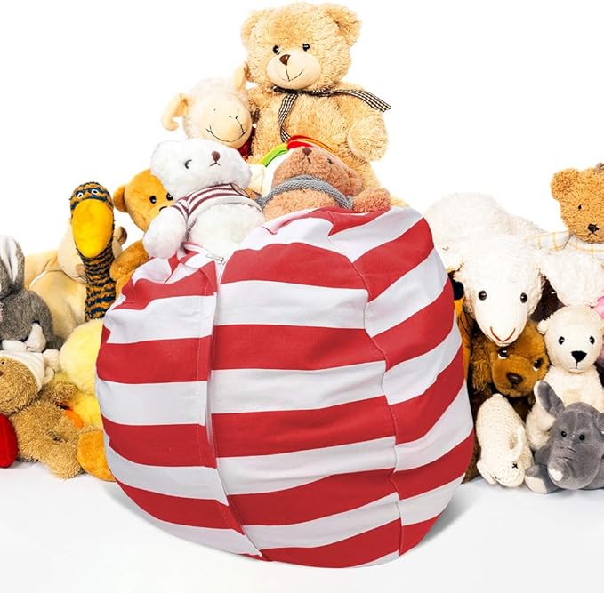 Stuffed Animal Storage Bean Bag Chair Cover for Kids room, 27Inch Stuff and sit storage bean bag for organizing boys and girls Plush Toy, christmas gifts—Red - LeafyLoom