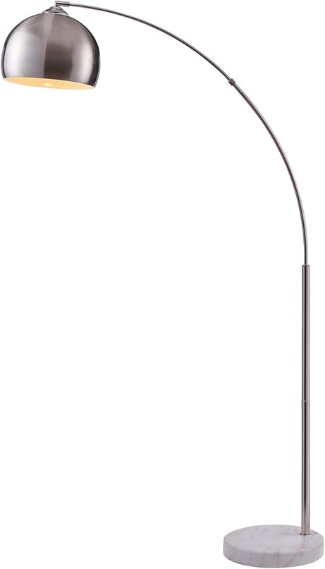 Teamson Home Arquer 68.1" Arc Floor Lamp for Living Rooms, Home Offices, Dining Rooms, Bedrooms with Faux White Marble Base and Nickel Bell Shade - LeafyLoom