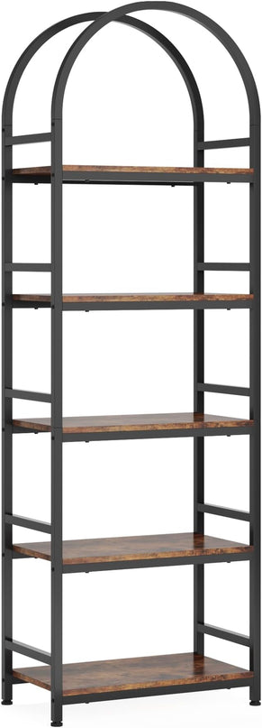 Tribesigns 5-Tier Open Bookshelf, 74.4" Wood Bookcase Storage Shelves with Metal Frame, Freestanding Display Rack Tall Shelving Unit for Office, Bedroom, Living Room, Easy Assembly(Brown, 1PC) - LeafyLoom
