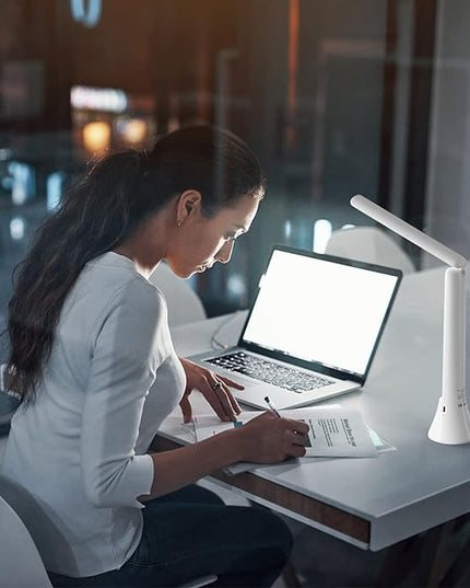 Rechargeable Desk Lamp, Foldable Portable Battery Operated Desk Lamp for Home Office, 2500mAh Cordless LED Desk Lamp with Flashlight Function, Eye Protection Study Lamp (White) - LeafyLoom