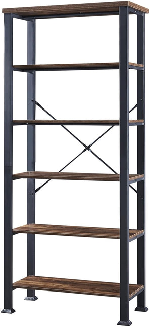 HOMBAZAAR Bookshelf, 6-Tier Vintage Industrial Book Shelf, Rustic Wood and Metal Bookcase and Bookshelves, Free Standing Storage Large Bookshelf for Living Room, Bedroom and Kitchen, Brown - LeafyLoom