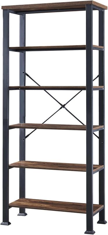 HOMBAZAAR Bookshelf, 6-Tier Vintage Industrial Book Shelf, Rustic Wood and Metal Bookcase and Bookshelves, Free Standing Storage Large Bookshelf for Living Room, Bedroom and Kitchen, Brown - LeafyLoom