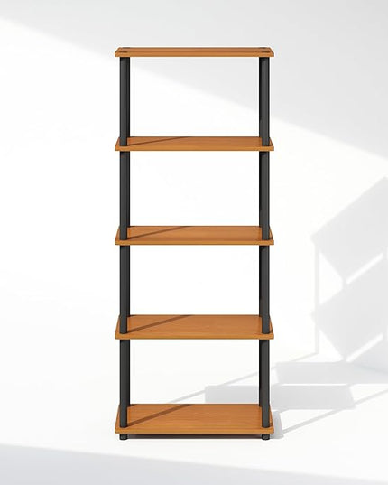 Furinno Turn-N-Tube 5-Tier Multipurpose Compact Display Rack, Shelving Unit, Bookcase, Light Cherry/Black - LeafyLoom