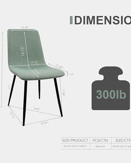 NicBex Dining Chairs Set of 4 Modern Upholstered Linen Dining Room Kitchen Chairs with Black Metal Legs,Side Chairs for Dining Room, Kitchen,Living Room, and Restaurants,Light Green - LeafyLoom