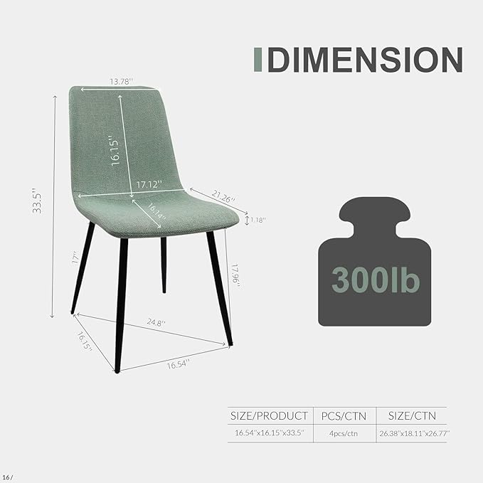 NicBex Dining Chairs Set of 4 Modern Upholstered Linen Dining Room Kitchen Chairs with Black Metal Legs,Side Chairs for Dining Room, Kitchen,Living Room, and Restaurants,Light Green - LeafyLoom