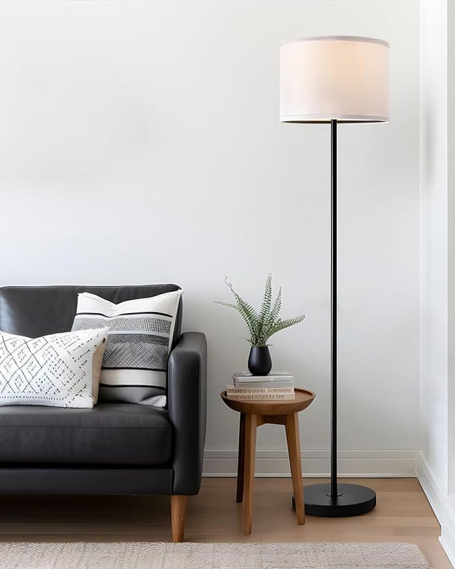Oneach 61" Farmhouse Industrial Floor Lamp for Living Room Standing Floor Lamp Rustic Floor Lamps for Living Room Bedroom Tall Lamps with Rotary Switch for Bedroom with White Linen Lamp Shade - LeafyLoom
