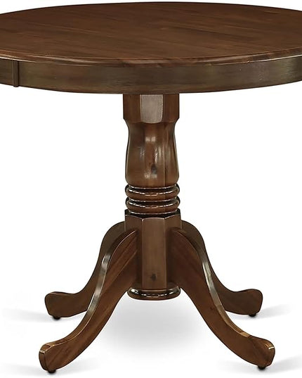 East West Furniture ANGA5-AWA-03 Antique 5 Piece Set for Small Spaces Consist of a Round Dining Room Table with Pedestal and 4 Parson Kitchen Chairs - LeafyLoom