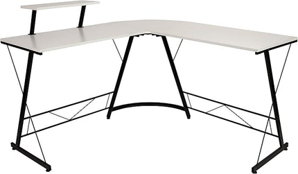 Flash Furniture Ginny Corner Desk - White/Black Space Saving L-Shaped Gaming Desk with Monitor Shelf - 71.5" 2-Tier Computer Desk, Home Office Desk, Easy Assembly - LeafyLoom