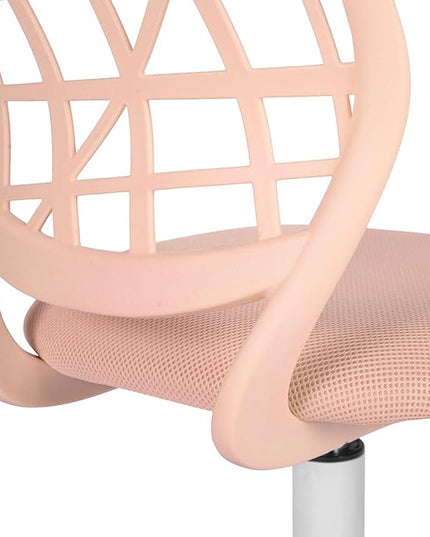 FurnitureR Desk Chair Armless Home Office Task Chair with Mesh Padded Cushion Swivel Study Chair with Rolling Wheels for Teens Child Kids Girls，Pink Plica - LeafyLoom
