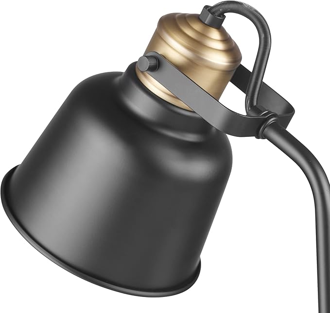 Globe Electric 30297 18" Desk Lamp with 2.1 USB Port, Matte Black, Brass Accents, Push Button On/Off Switch, Home Décor, Desk Lamps for Home Office, Home Office Accessories, Home Improvement - LeafyLoom