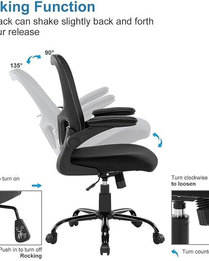 Office Chair Ergonomic Desk Chair, Mesh Computer Home Office Desk Chairs with Adjustable Lumbar Support and Flip-up Armrests, Swivel Comfy Task Executive Chair, Black - LeafyLoom