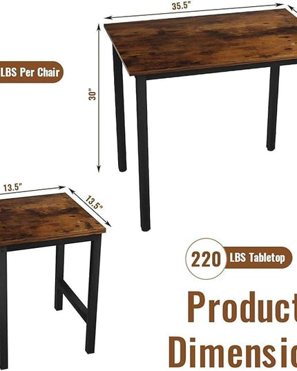 DKLGG 3 Pieces Dining Table Set, Space Saving Kitchen Table and Chairs Set for 2, Small Dining Table and Chairs for 2 Perfect for Breakfast Nook, Living Room, Apartment - LeafyLoom