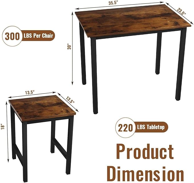 DKLGG 3 Pieces Dining Table Set, Space Saving Kitchen Table and Chairs Set for 2, Small Dining Table and Chairs for 2 Perfect for Breakfast Nook, Living Room, Apartment - LeafyLoom