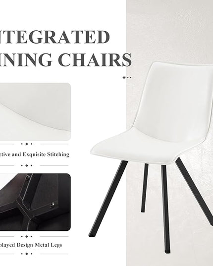 COLAMY PU Leather Dining Chairs Set of 2, High Back Modern Upholstered Dining Room Kitchen Side Chair with Metal Legs for Home/Living Room/Bedroom/Office, White - LeafyLoom