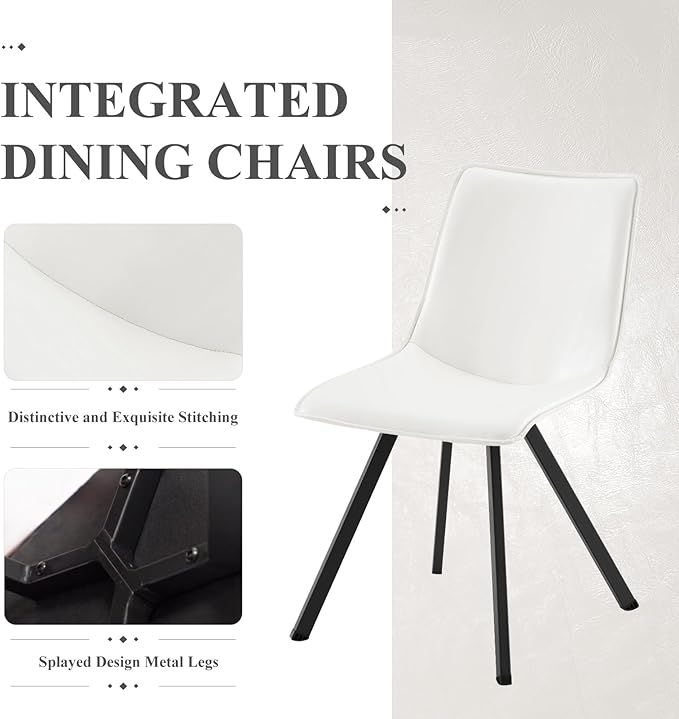 COLAMY PU Leather Dining Chairs Set of 4, High Back Modern Dining Room Kitchen Side Chair with Metal Legs for Home/Living Room/Office, White - LeafyLoom
