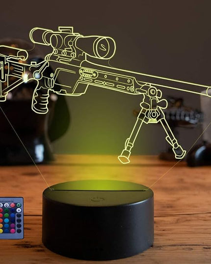 Optical Illusion 3D Gun Sniper Rifle Night Light USB Powered Touch Switch Remote Control LED Decor 3D Lamp 7/16 Colors Changing Xmas Children Kids Toy Christmas Brithday Gift - LeafyLoom