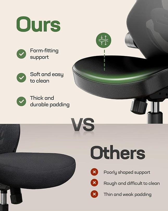 Marsail Office Chair Ergonomic Desk-Chair: Mesh Back Computer Chair with PU Leather Seat,Adjustable Lumbar Support&Flip-up Armrests, Adjustable Height Home Office Desk Chairs - LeafyLoom