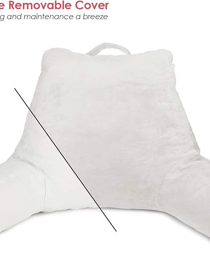 Clara Clark Reading Pillow for Kids, Small Back Pillow for Sitting Up in Bed, Memory Foam Back Support Pillow, Reading Pillows for Sitting in Bed, White Gaming Pillow for Bed with Arms and Pockets - LeafyLoom