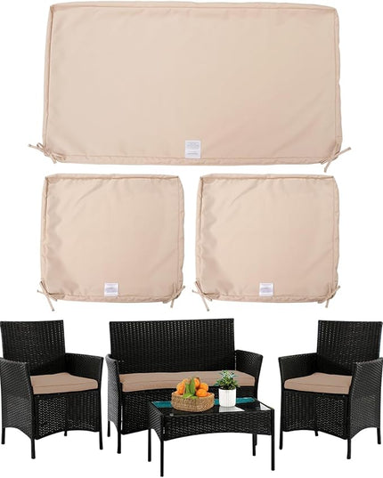 ClawsCover 3Pack Outdoor Seat Cushions Replacement Covers Fit for 4 Pieces Wicker Rattan Furniture Patio Conversation Set Loveseat Chair, 38x19x2,19x19x2,Light Khaki-Large(Include Cover Only) - LeafyLoom