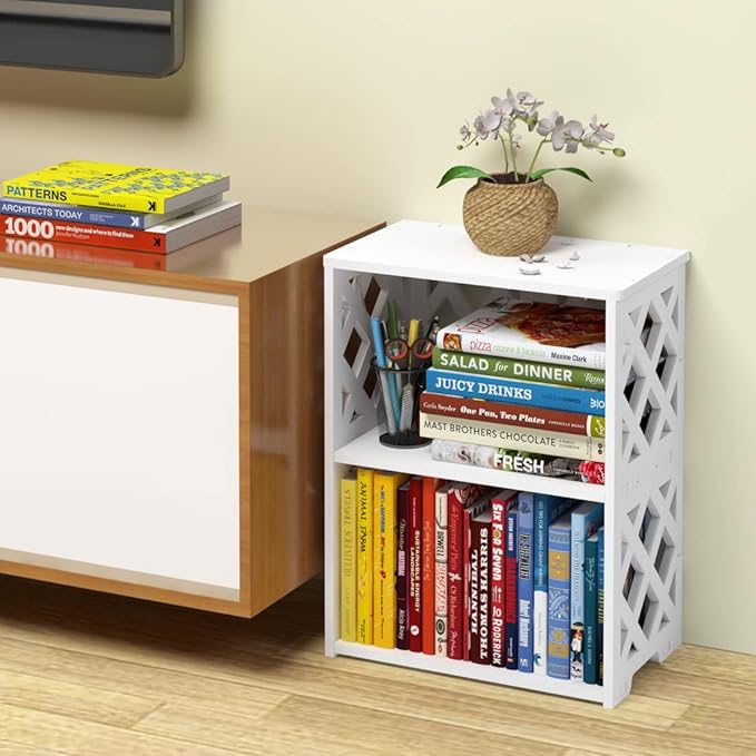 Small Bookshelf, 3-Tier White Bookcase for Kids & Adults | 2-Shelf Open Storage Organizer for Bedroom, Living Room & Office | Ideal Small Bookshelf & Bookcase for Small Space - LeafyLoom