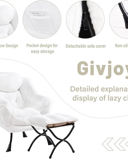Cozy Lazy Chair and Ottoman, Large Contemporary Accent Lounge Chair Set, Leisure Upholstered Reading Armchair for Bedroom, Living Room, Dorm Rooms, Office - LeafyLoom