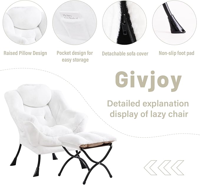 Cozy Lazy Chair and Ottoman, Large Contemporary Accent Lounge Chair Set, Leisure Upholstered Reading Armchair for Bedroom, Living Room, Dorm Rooms, Office - LeafyLoom