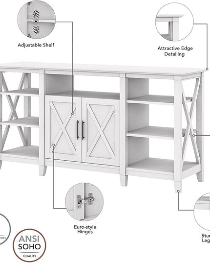 Bush Furniture Key West Tall TV Stand for 65 Inch TV in Pure White Oak, Farmhouse Entertainment Center with Storage - LeafyLoom