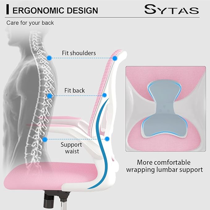 Sytas Home Office Chair Ergonomic, Mesh Desk Chair Lumbar Support, Ergonomic Computer Chair Adjustable Armrest(Pink) - LeafyLoom