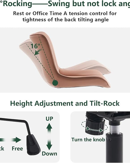 YOUTASTE Office Chair Pink Armless Desk Chair with Wheels, Modern Faux Leather Padded Computer Task Chair, Adjustable Swivel Rolling Sewing Vanity Chair with Ergonomic Rocking Back, Nude Pink - LeafyLoom