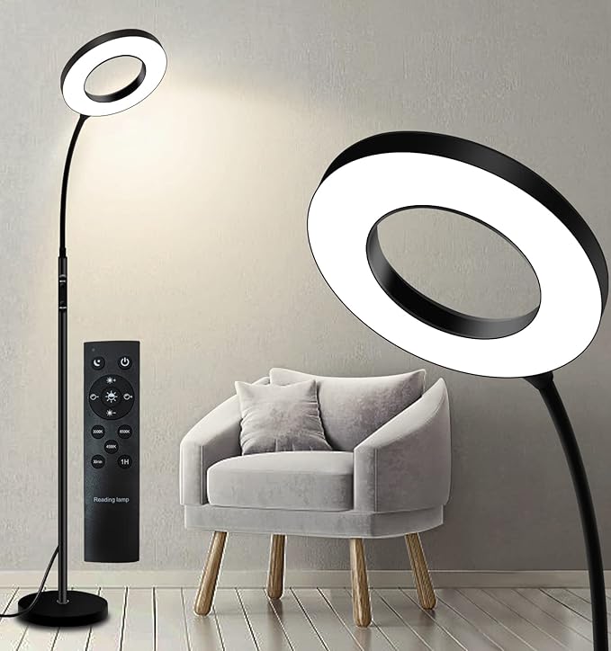 Sofa Standing lamp Floor lamp Side Reading Lamps 3-Color Tall Standing Pole Light with Remote for Live Stream Learning and Reading Living Room,Bed Room,Home Office - LeafyLoom