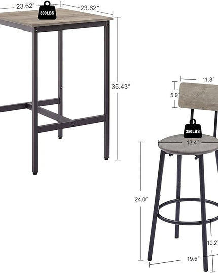 NicBex Kitchen Table and Chairs Modern Dining Table Bar Table Set with 2 Bar Stools PU Soft Seat with Backrest for Breakfast Nook Living Room Small Space Restaurant, Easy Assemble, Grey - LeafyLoom