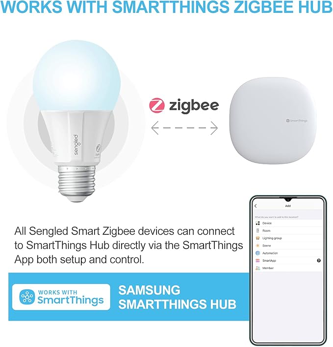 Sengled Zigbee Smart Light Bulbs, Smart Hub Required, Works with SmartThings and Echo with built-in Hub, Voice Control with Alexa and Google Home, Daylight 60W Equivalent A19 Alexa Light Bulb, 10 Pack Sengled