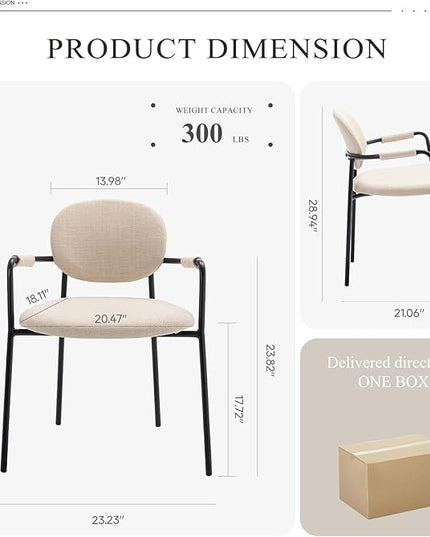 COLAMY Boucle Dining Chairs Set of 4, Fabric Dining Chairs Set of 4 with Arms, Upholstered Dining Armchairs with Back for Kitchen,Dining Room, Beige - LeafyLoom