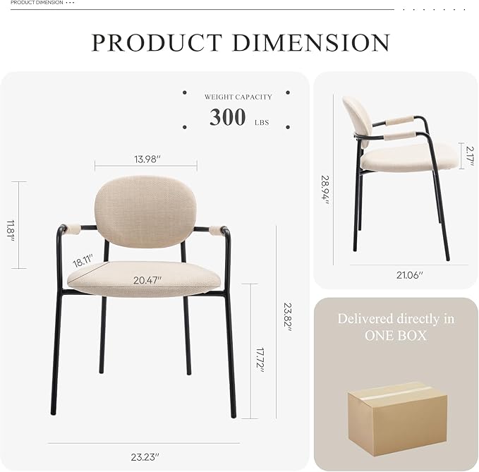 COLAMY Boucle Dining Chairs Set of 4, Fabric Dining Chairs Set of 4 with Arms, Upholstered Dining Armchairs with Back for Kitchen,Dining Room, Beige - LeafyLoom