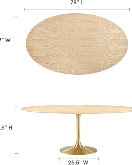 Modway Lippa Dining Table, 78", Gold Natural - LeafyLoom